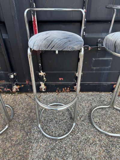 Set of 4 Chrome Luis Sognot Style Cantilever Barstools