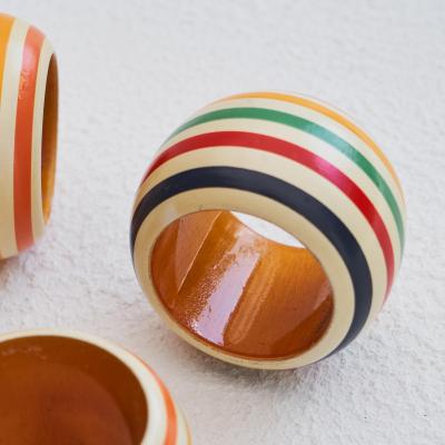 Set of 4 Colorful Napkin Rings in Painted Wood 1970s