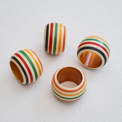 Set of 4 Colorful Napkin Rings in Painted Wood 1970s