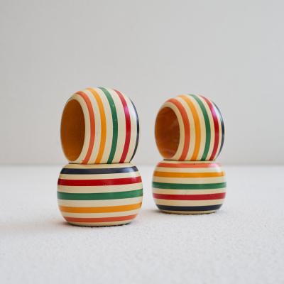 Set of 4 Colorful Napkin Rings in Painted Wood 1970s