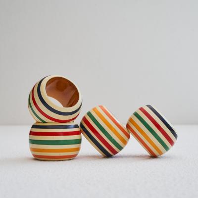 Set of 4 Colorful Napkin Rings in Painted Wood 1970s