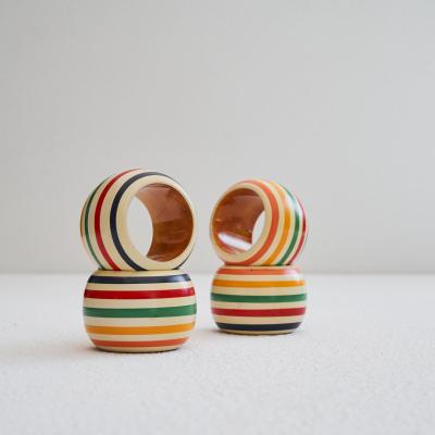 Set of 4 Colorful Napkin Rings in Painted Wood 1970s