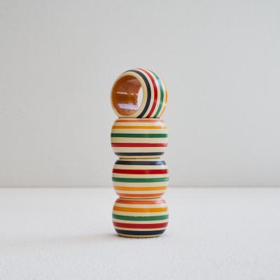 Set of 4 Colorful Napkin Rings in Painted Wood 1970s