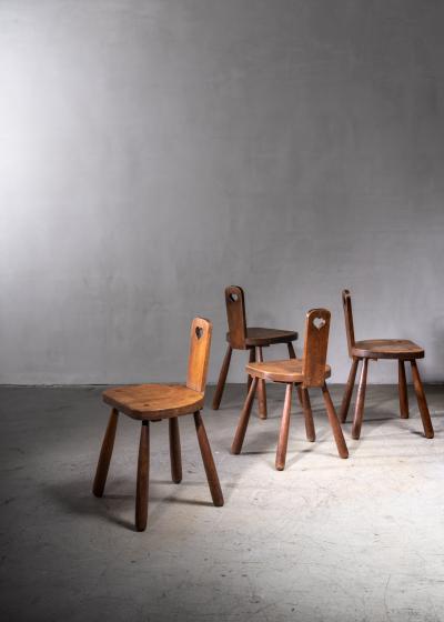 Set of 4 Danish folk art side chairs in oak