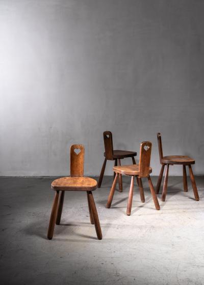 Set of 4 Danish folk art side chairs in oak