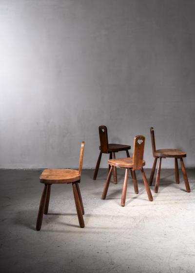 Set of 4 Danish folk art side chairs in oak