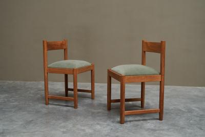 Set of 4 Dining Chairs in Solid Oak and Velvet Belgium 1960s