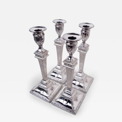 Set of 4 English Georgian Neoclassical Pillar Candlesticks 1779