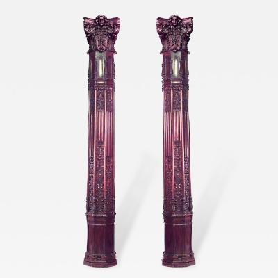 Set of 4 English Gothic Revival Carved Mahogany Columns
