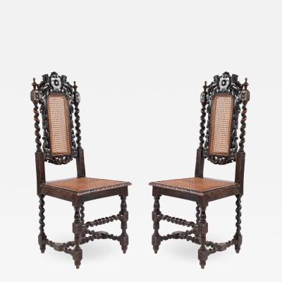 Set of 4 English Jacobean Lion Side Chairs