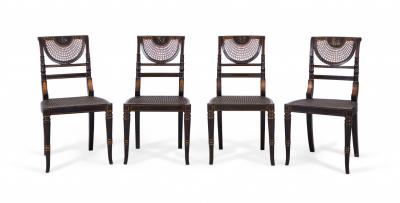 Set of 4 English Regency Style Black and Gold Painted Cane Seat Side Chairs