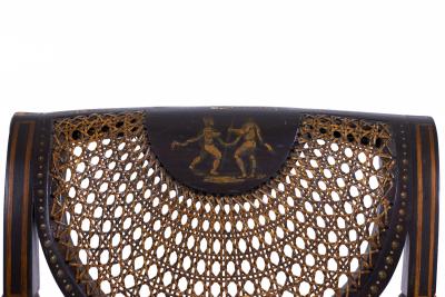 Set of 4 English Regency Style Black and Gold Painted Cane Seat Side Chairs