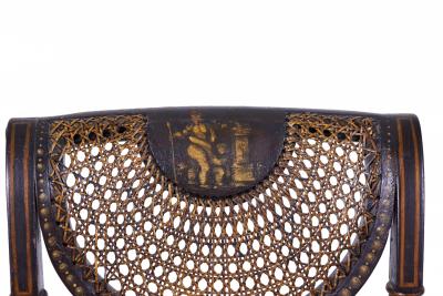 Set of 4 English Regency Style Black and Gold Painted Cane Seat Side Chairs