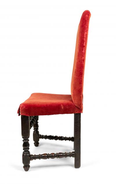 Set of 4 English Renaissance Red Velvet Chairs