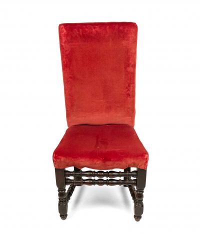 Set of 4 English Renaissance Red Velvet Chairs