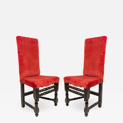 Set of 4 English Renaissance Red Velvet Chairs