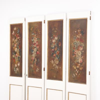 Set of 4 Floral Painted Decorative Wood Panels C 1930