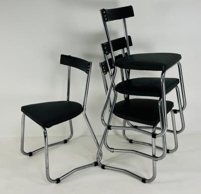 Set of 4 Forest Green French 1950s Vinyl dining chairs