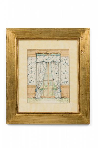 Set of 4 Framed Contemporary English Watercolor Prints of English Curtains