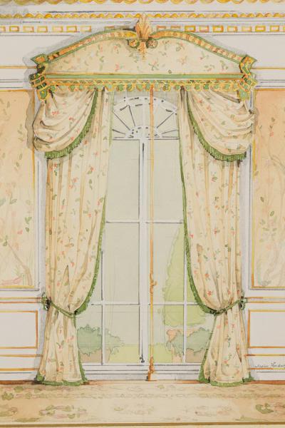 Set of 4 Framed Contemporary English Watercolor Prints of English Curtains