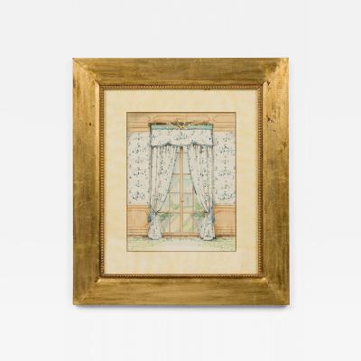 Set of 4 Framed Contemporary English Watercolor Prints of English Curtains