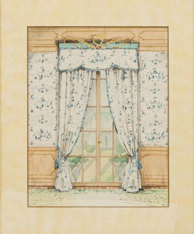 Set of 4 Framed Contemporary English Watercolor Prints of English Curtains