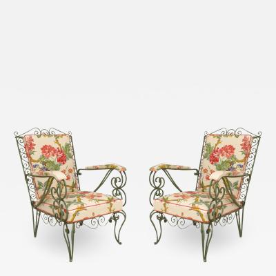 Set of 4 French 1940s Iron Scroll Arm Chairs