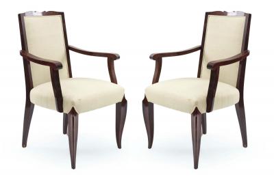 Set of 4 French Art Deco Cream and Mahogany Arm Chairs