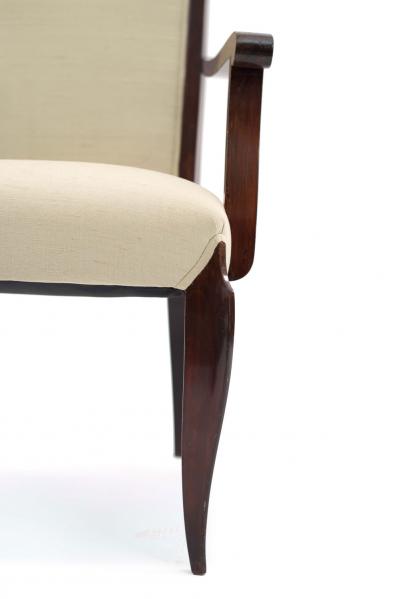 Set of 4 French Art Deco Cream and Mahogany Arm Chairs
