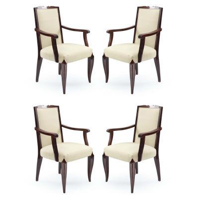 Set of 4 French Art Deco Cream and Mahogany Arm Chairs