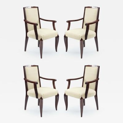 Set of 4 French Art Deco Cream and Mahogany Arm Chairs