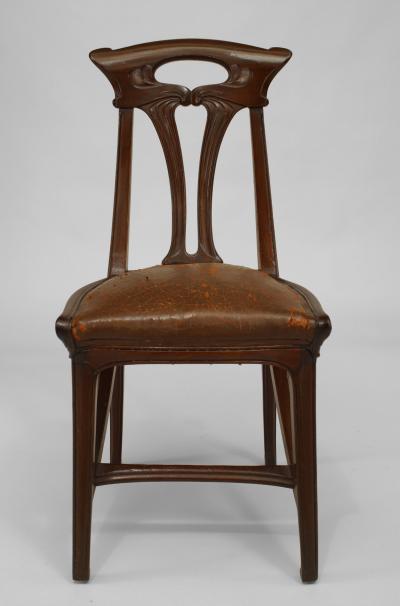 Set of 4 French Art Nouveau Walnut Sleigh Design Open Back Side Chairs