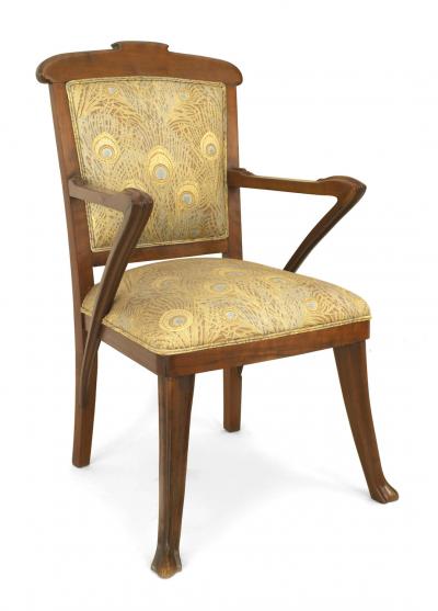 Set of 4 French Art Nouveau Walnut and Upholstery Armchairs