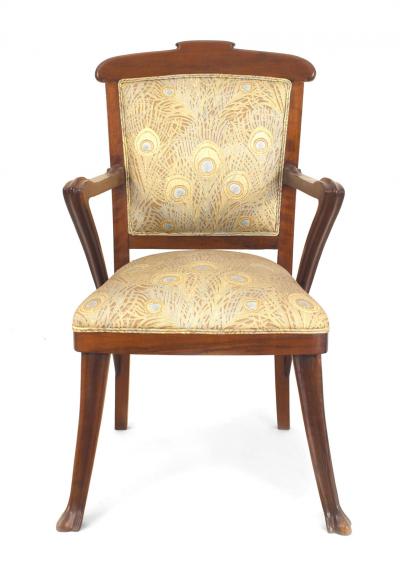 Set of 4 French Art Nouveau Walnut and Upholstery Armchairs