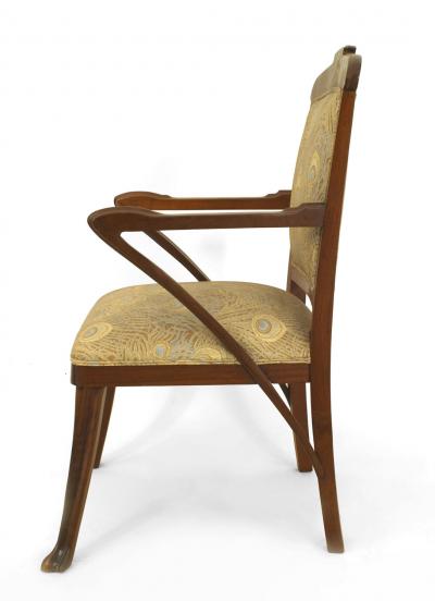 Set of 4 French Art Nouveau Walnut and Upholstery Armchairs