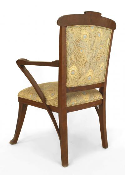 Set of 4 French Art Nouveau Walnut and Upholstery Armchairs
