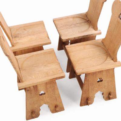 Set of 4 French Brutalist carved oak chairs C 1940 