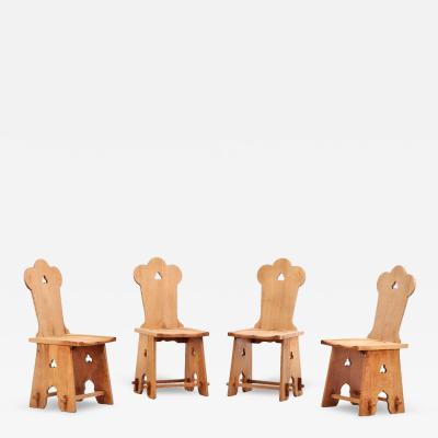 Set of 4 French Brutalist carved oak chairs C 1940 