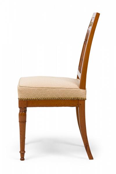 Set of 4 French Charles X Beige Upholstered Spindle Back Dining Side Chairs