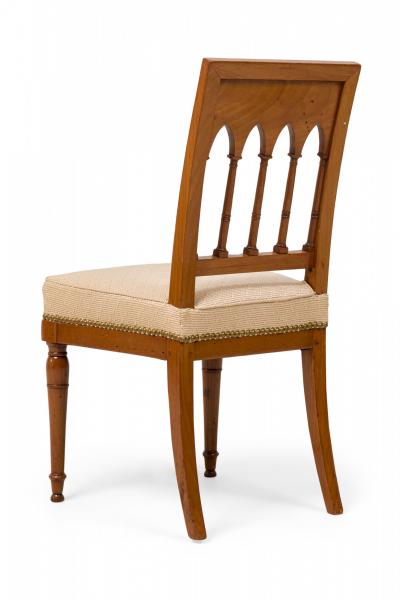 Set of 4 French Charles X Beige Upholstered Spindle Back Dining Side Chairs