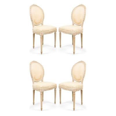 Set of 4 French Louis XVI Bleached Side Chairs