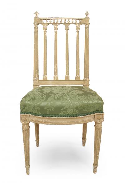 Set of 4 French Louis XVI Green Damask Side Chairs