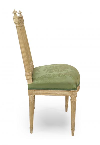 Set of 4 French Louis XVI Green Damask Side Chairs