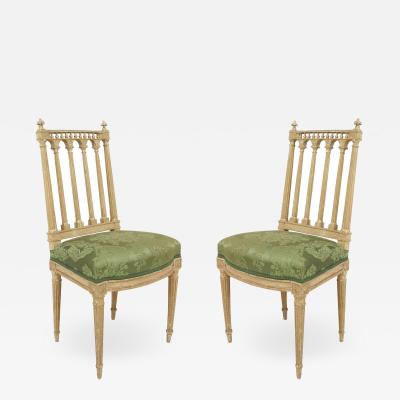 Set of 4 French Louis XVI Green Damask Side Chairs