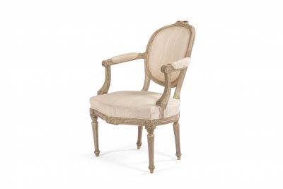 Set of 4 French Louis XVI Moire Arm Chairs