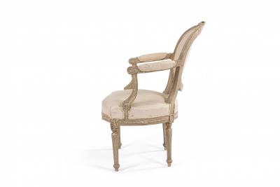 Set of 4 French Louis XVI Moire Arm Chairs