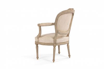 Set of 4 French Louis XVI Moire Arm Chairs