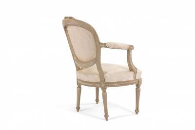 Set of 4 French Louis XVI Moire Arm Chairs