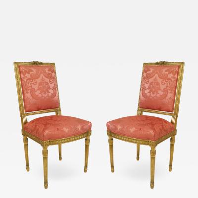 Set of 4 French Louis XVI Silk Side Chairs