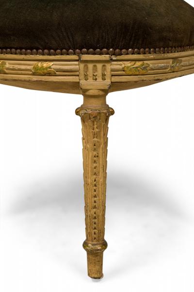 Set of 4 French Louis XVI Style Oval Back Carved Wood Green Velvet Upholstered D